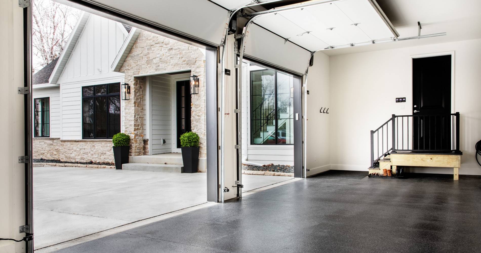 Epoxy garage floor in a modern house.