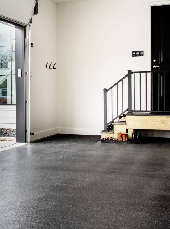 Epoxy garage floor in a modern house.